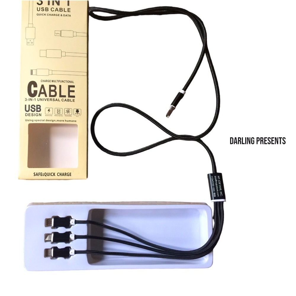 3 In 1 Universal USB Multifunctional Charge Cable Color Black - Picture 3 of 9